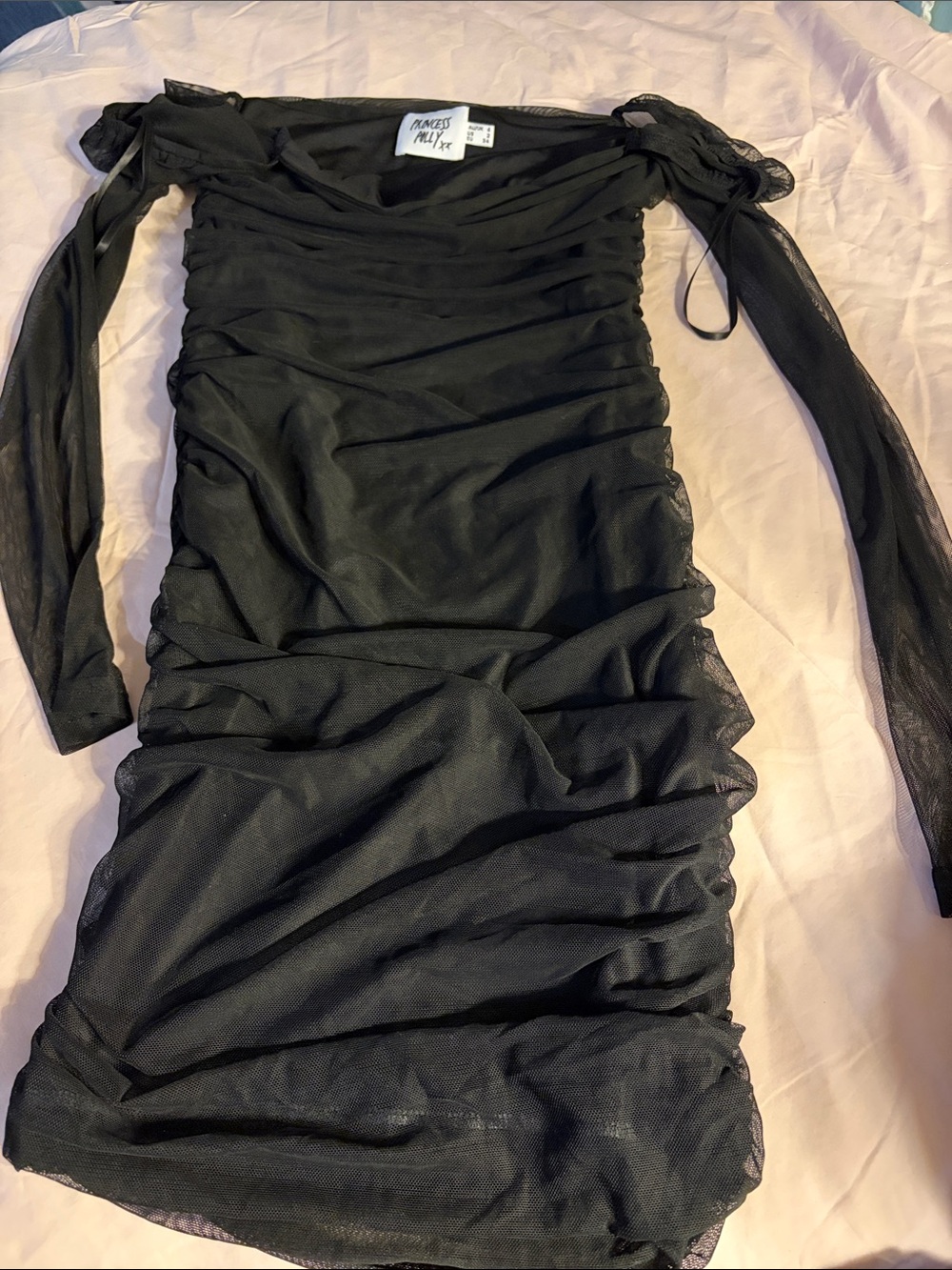 Princess Polly Black Ruched Long-Sleeve Mesh Dress